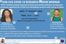 Poster for UoN-CHS COVID-19 virtual research forum, 4th August, 2020.